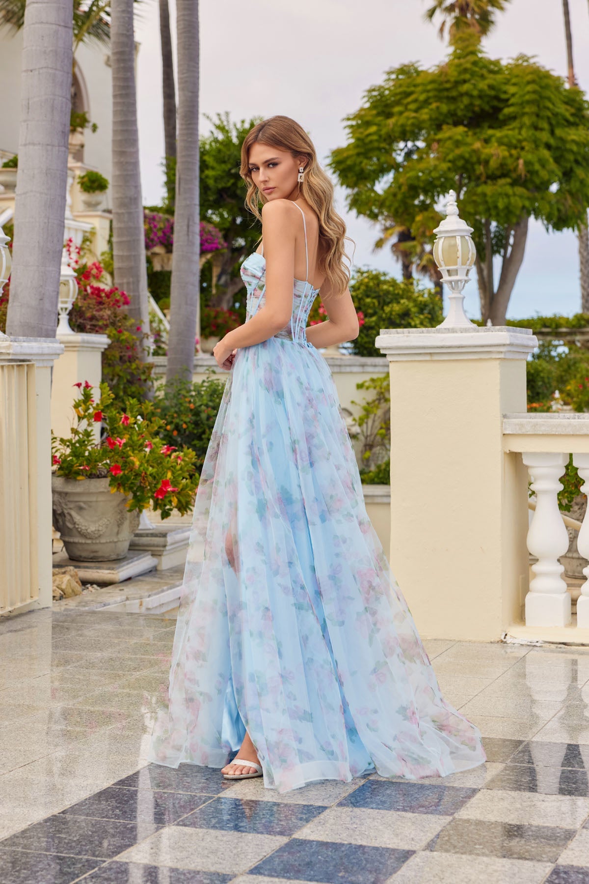 Corset Gown With Floral Mesh