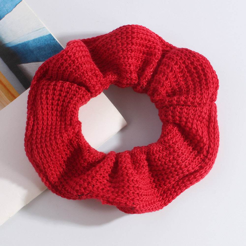 Women Knitted Red Velvet Hair Scrunchies Hair Accesories
