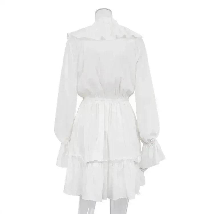 Robe plissée à volants et manches longues col en V style décontracté Y2K Robe patineuse courte col en V manches évasées Vêtements femme