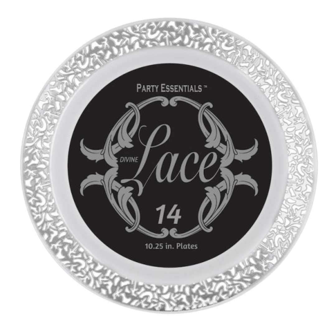 10.25" White Lace Plates with Silver Edge