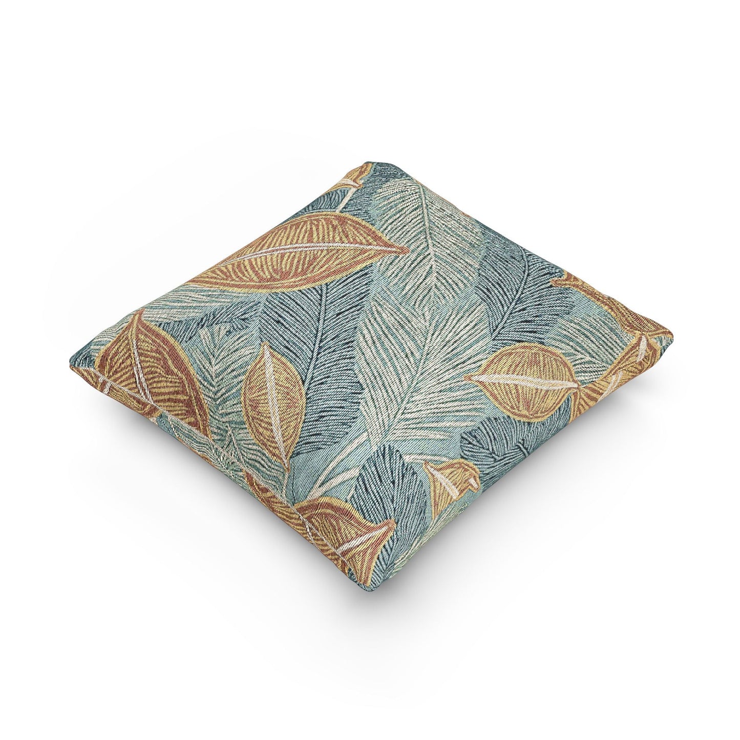 Tropical Leaf Woven Pillow | Teal Rust Boho Decorative Throw