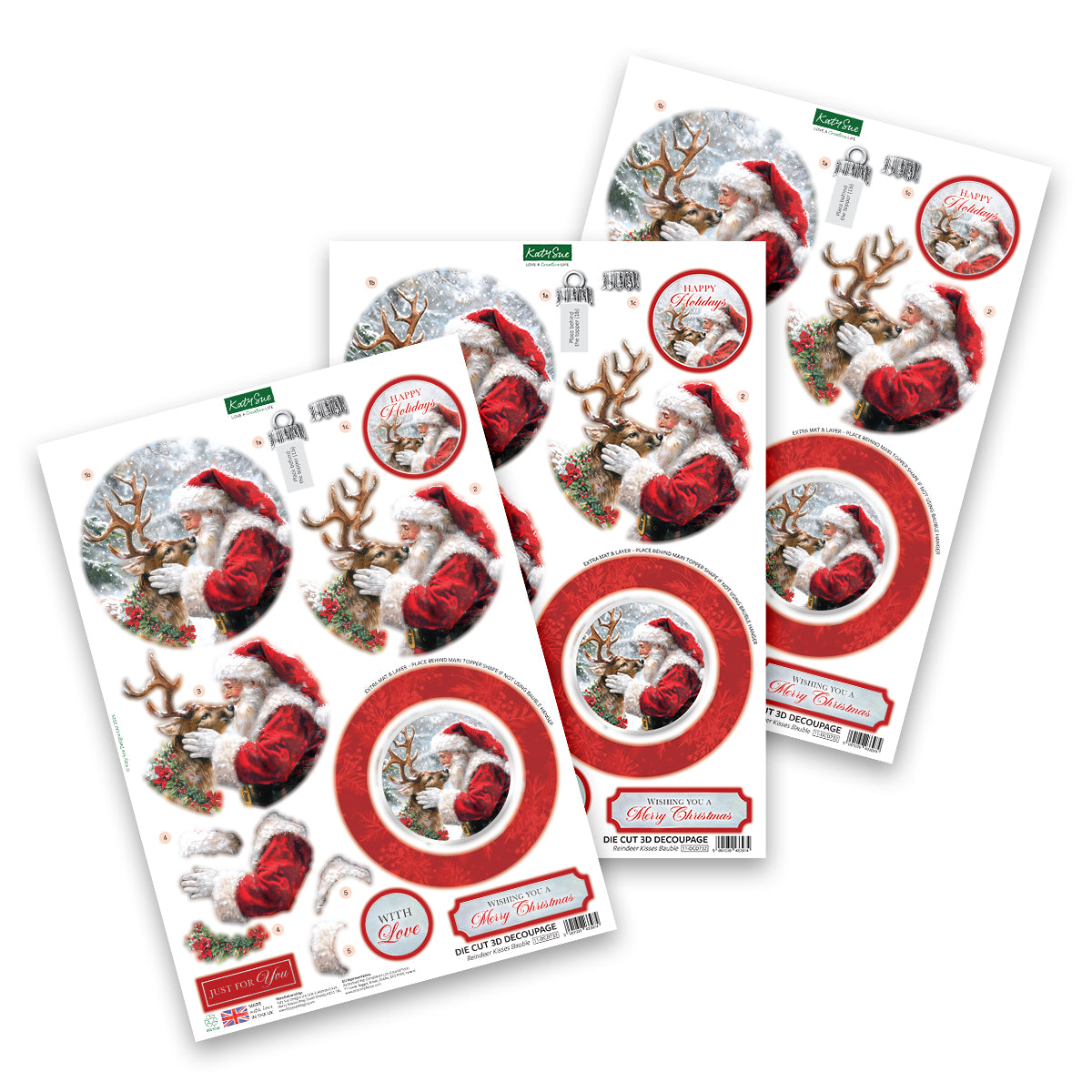Katy Sue Designs Découpages pré-découpés – Boule Baisers de rennes (lot de 3)