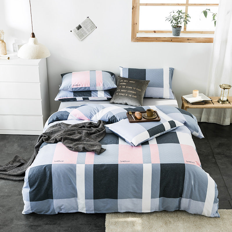 100% Cotton Geometric Bedding Set – Quilted Reactive Print Sheet & Duvet Cover Set