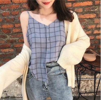 Casual sleeveless button down Chiffon blouse top for women