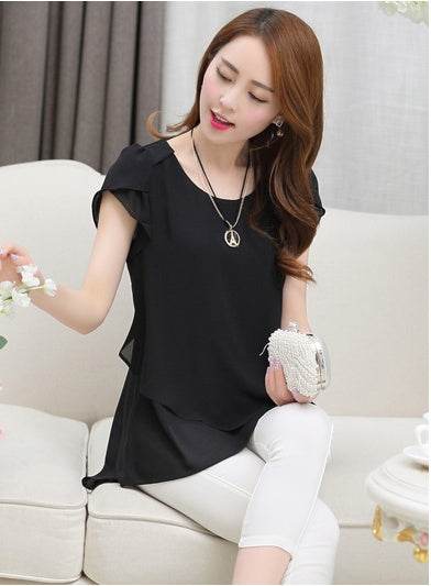 New Spring Summer Women Chiffon Loose Blouse top O-Neck Short sleeve Plus size