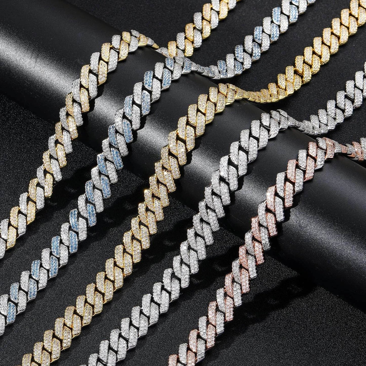 Cubic Copper Inlaid Zircon stone 14mm Diamond Cuban Link Chain necklace