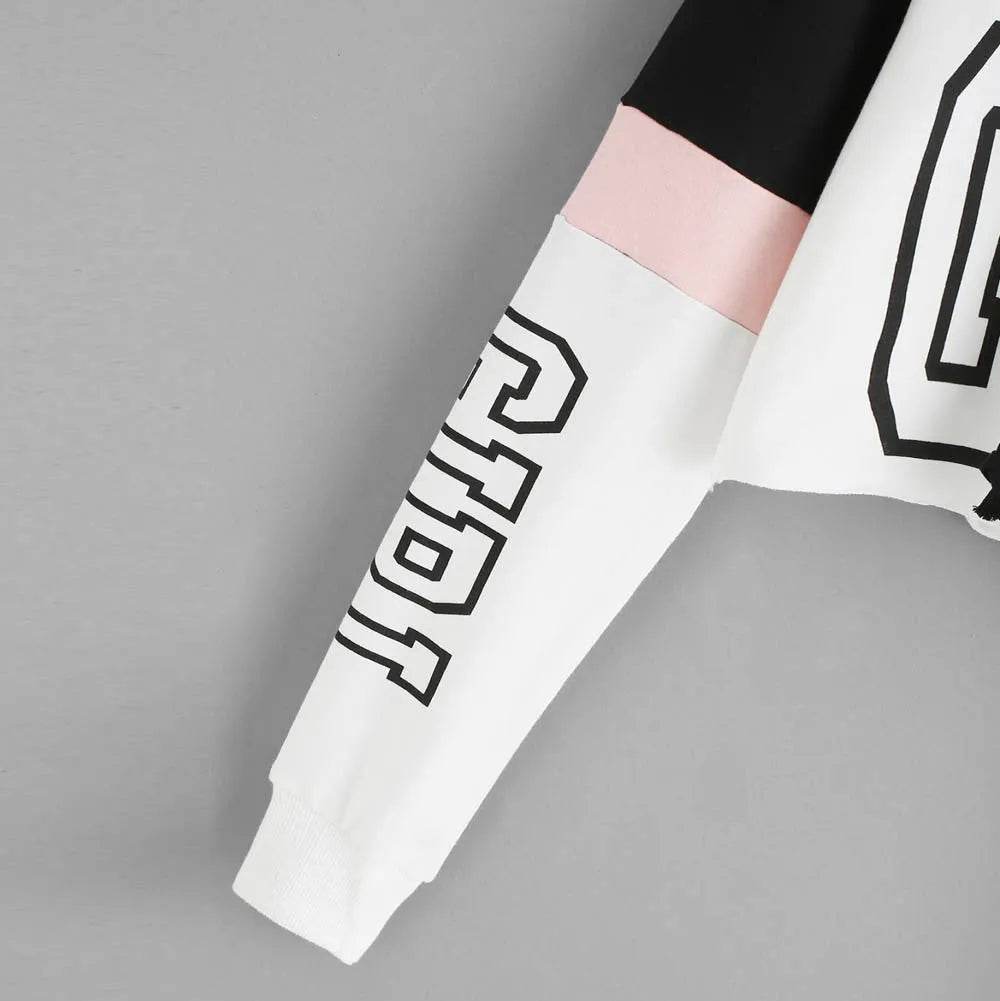 Girls Fashion Hoodie Crop Top Sweatshirt Pullover Women Patchwork