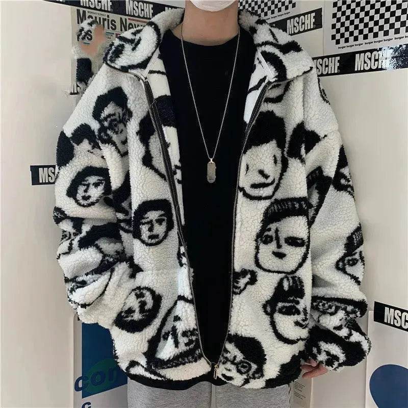 New Autumn Winter Casual White Zip up Plush Cardigan Sweater Unisex
