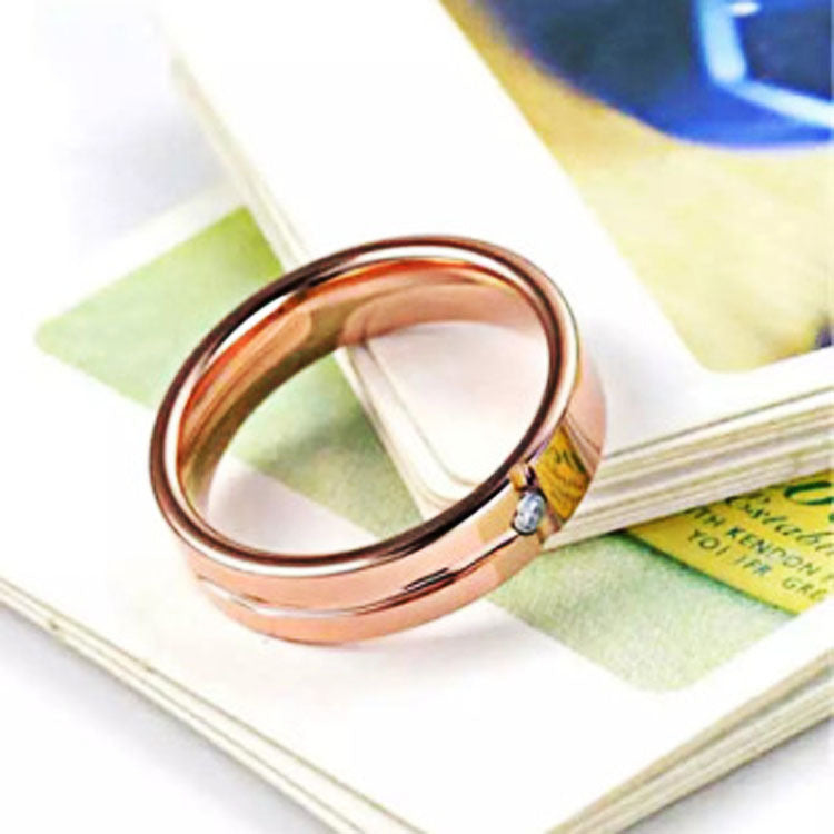 Gold Slotted Zircon Tungsten Steel Ring