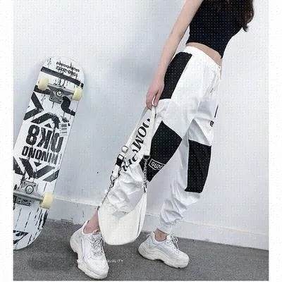 High Waist Letter Spliced Summer Street Cargo Pants Women