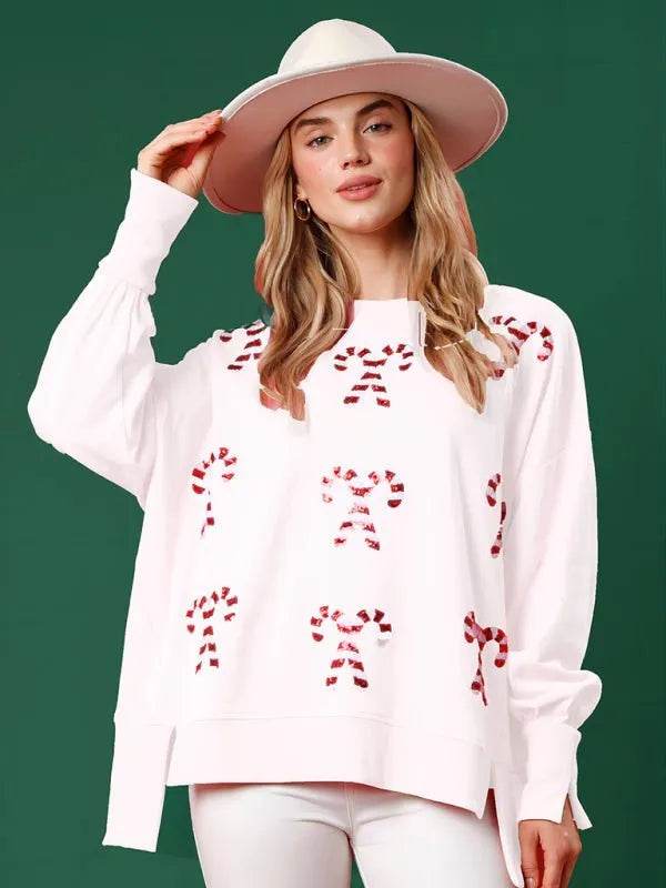 Christmas Fashion Round Neck Sequins Pullover top Sweatshirt for women