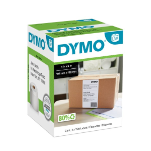 Étiquettes d'expédition extra larges authentiques DYMO LW, étiquettes DYMO pour imprimantes d'étiquettes LabelWriter 5XL et 4XL uniquement, blanches, 4" x 6", 1 rouleau de 220