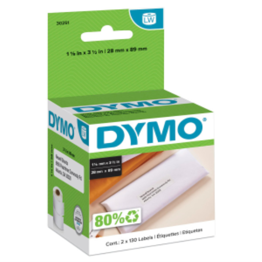 DYMO Authentic LW White Mailing Address Labels, DYMO Labels for LabelWriter Label Printers, 1-1/8" x 3-1/2", 2 Rolls of 130 (260 Total)