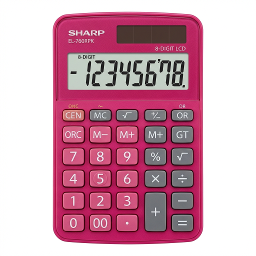 Sharp EL-760RPK Twin Power XL 8-Digit Display Desktop Calculator – Stylish Raspberry Pink Finish
