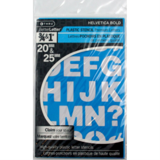 Helvetica Bold Stencil 3/4” and 1”
Pochoir Helvetica gras de 3/4 po et 1 po, majuscules