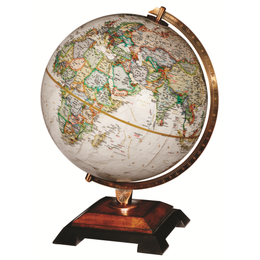 National Geographic Bingham 12"/30Cm Diameter Antique Parchment Ocean Desk Globe With Woodt Base And Die-Cast Semi- Meridian (English)