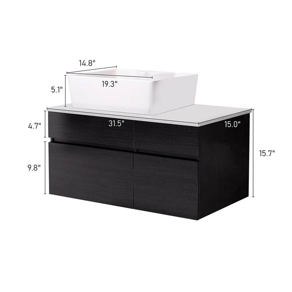 Meuble-lavabo mural simple de 31,5 pouces avec dessus en pierre reconstituée