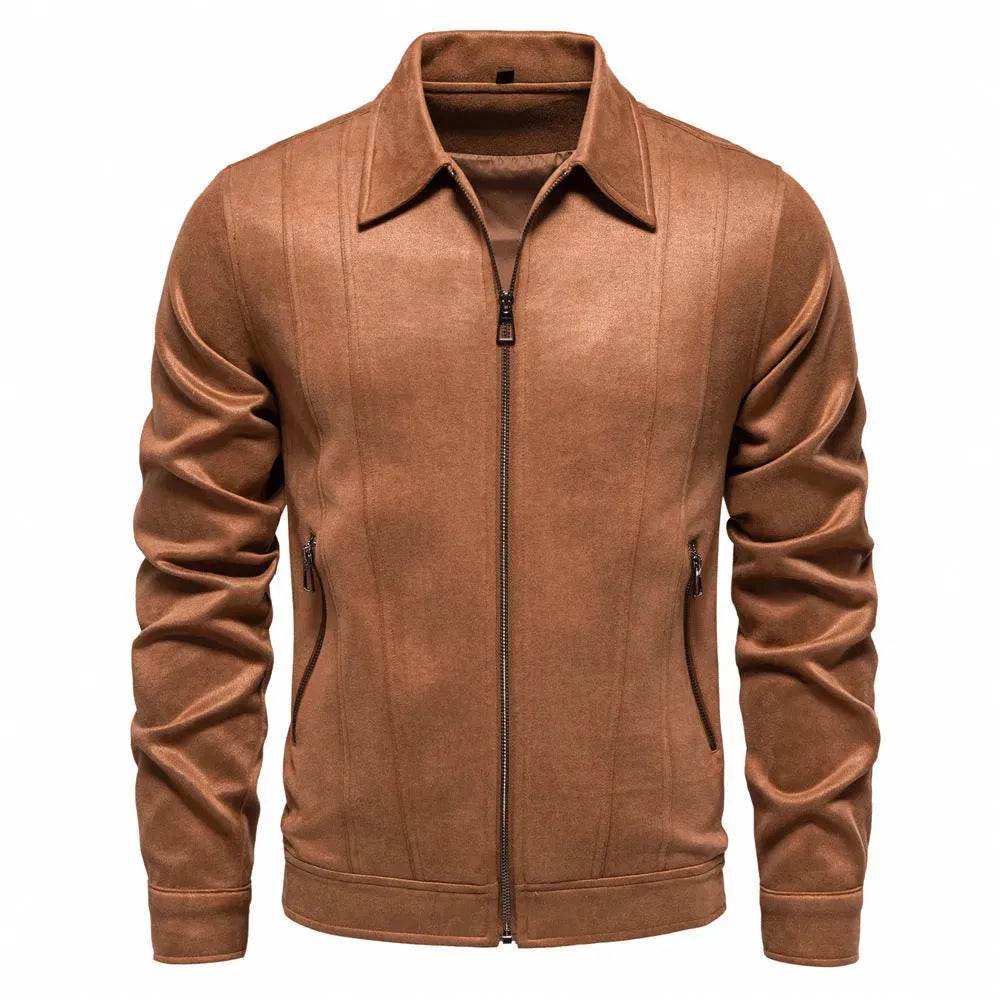 Veste à revers zippée mode, automne hiver, manteau en daim uni, vêtements d'extérieur pour hommes