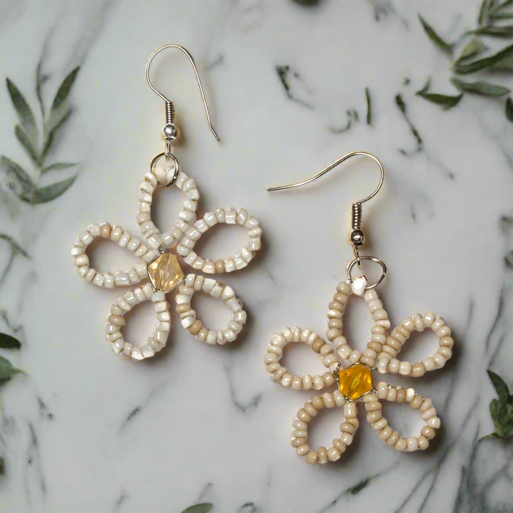 Boucles d'oreilles fleurs perlées