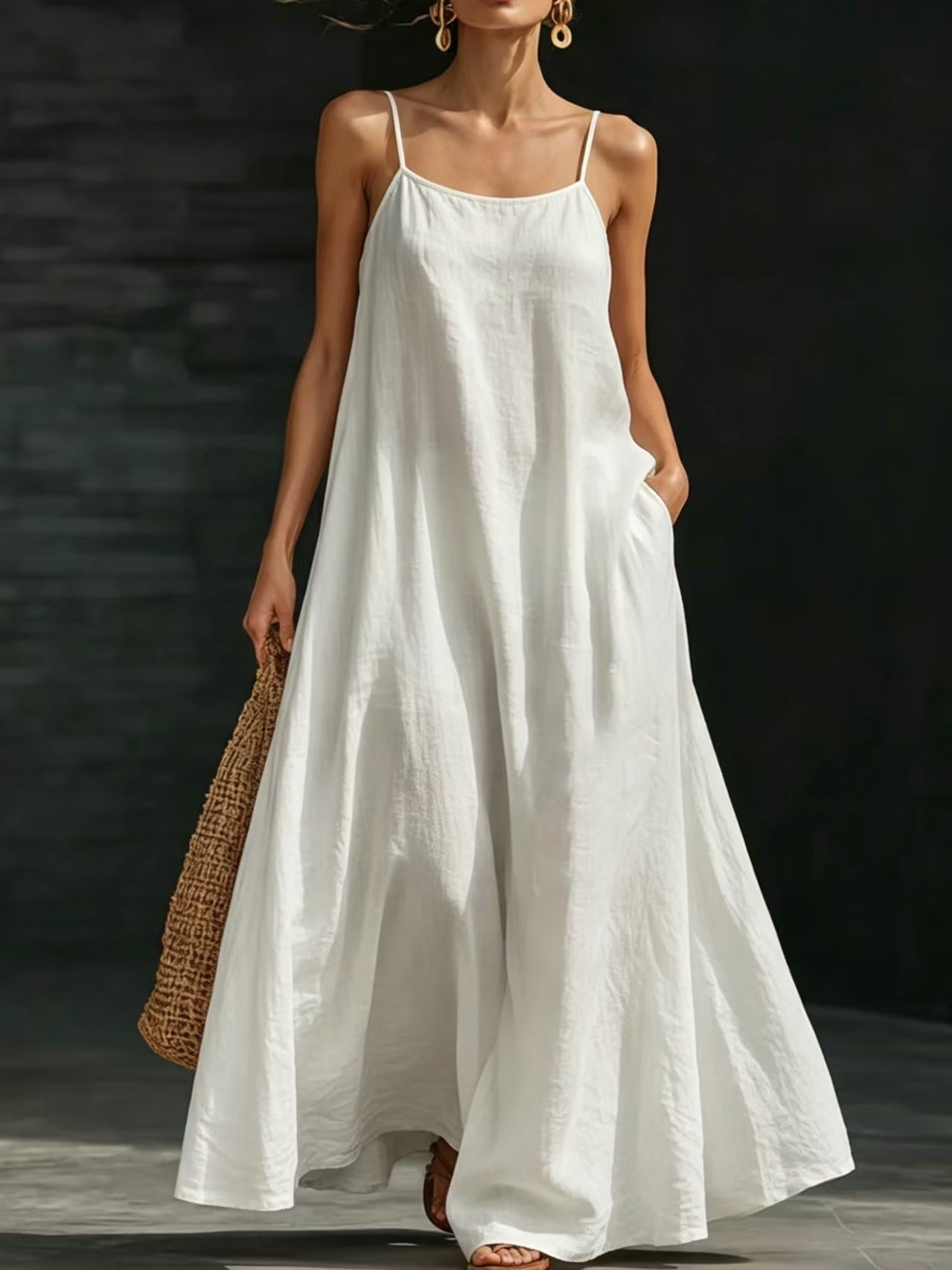 Summer Beach Spaghetti Strap Maxi Dress – Loose Flowy Casual Long Vacation Dress for Women