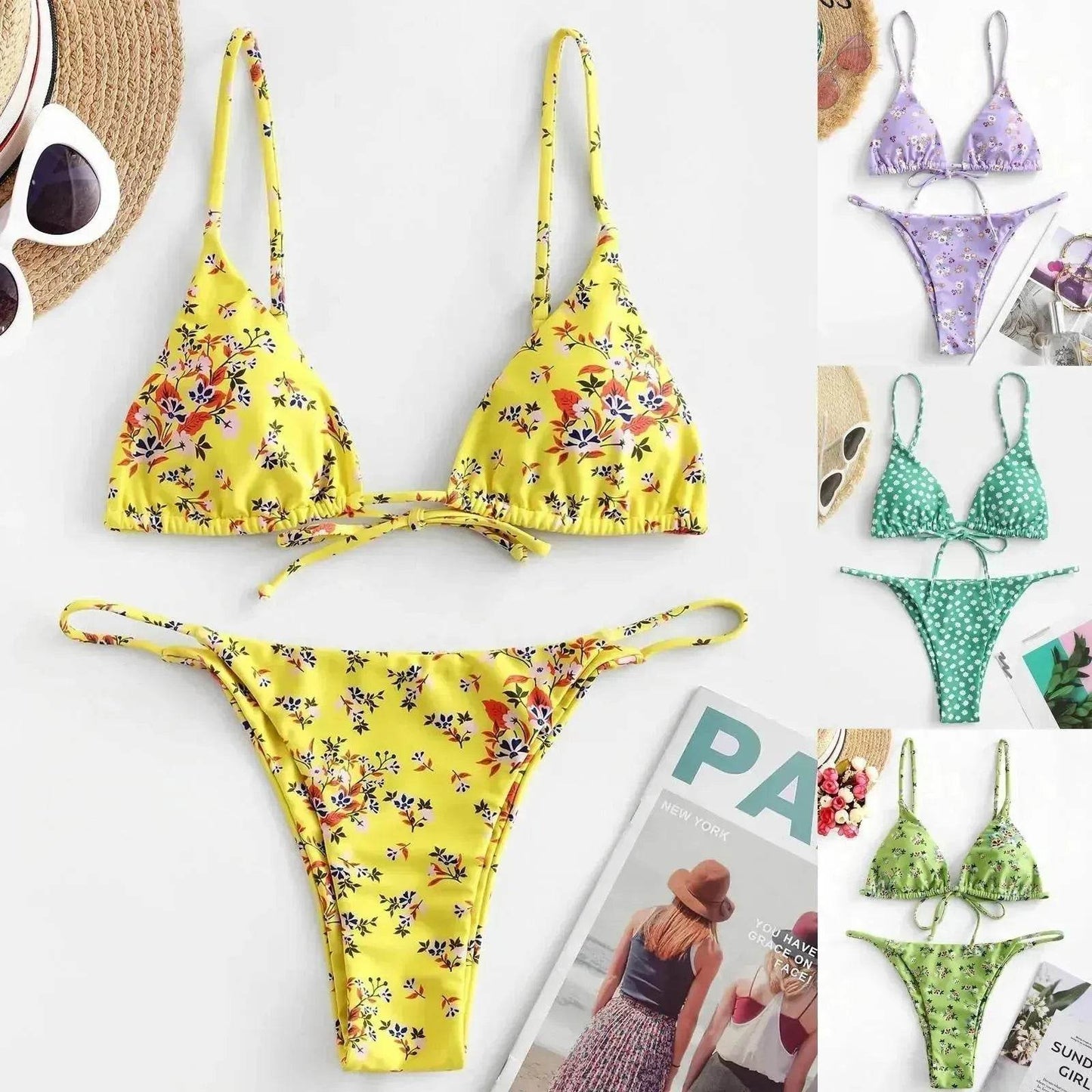 2025 Summer Vibe Flowers Print Charming Bikini for Beach Swimming Fashion Push Up Swimsuit Womens Clothing
