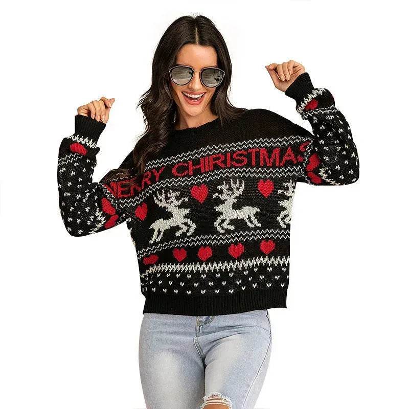 Christmas fawn Antics Reindeer Black pullover sweater