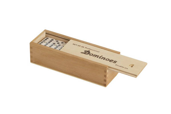 PROFESSIONAL WOODEN CASE DOUBLE 6 DOMINOES W/SPINNER