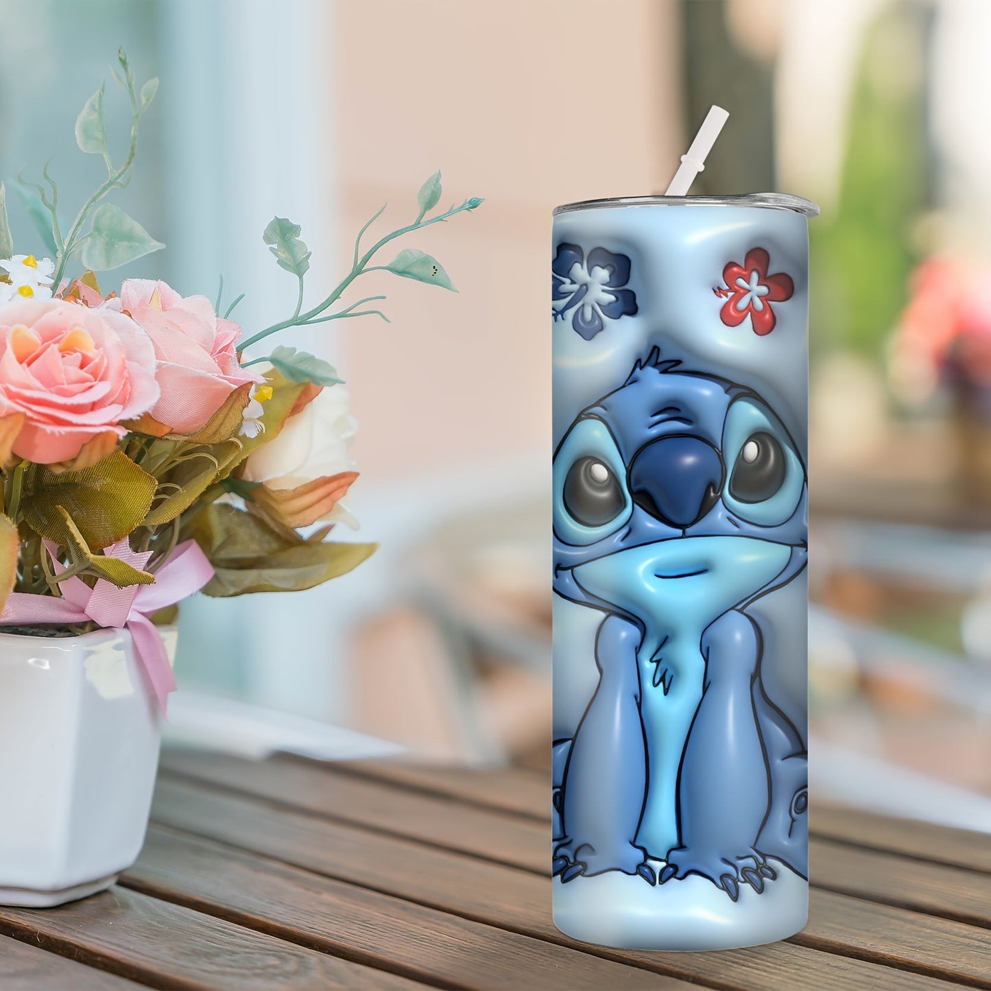 1 pièce, Gobelet Disney Stitch personnalisé avec couvercle, Bouteille d'eau en acier inoxydable de 20 oz, Tasses à eau isothermes droites, Vaisselle d'été et d'hiver, Accessoires de voyage en plein air, Cadeaux personnalisables