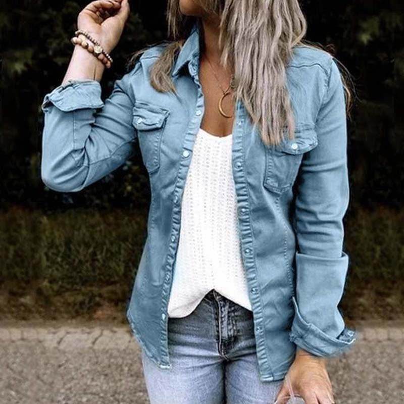 Fitted Denim Jacket Mid Length European American Style