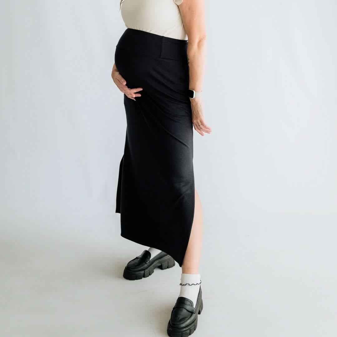 Ladies Side-Slit Bamboo Maxi Skirt | Sage