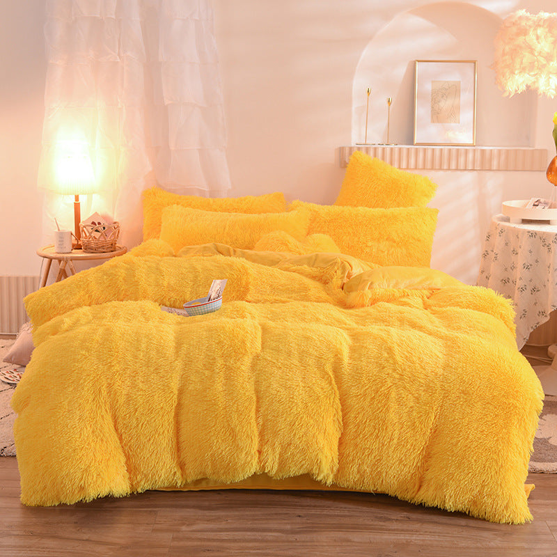 4-Piece Mink Velvet Bedding Set – Soft Polyester Duvet Cover, Flat Sheet & Pillowcases