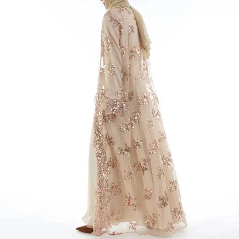 White Chiffon Sequin Embroidery Dubai Abaya Kimono Middle East ArabClothing