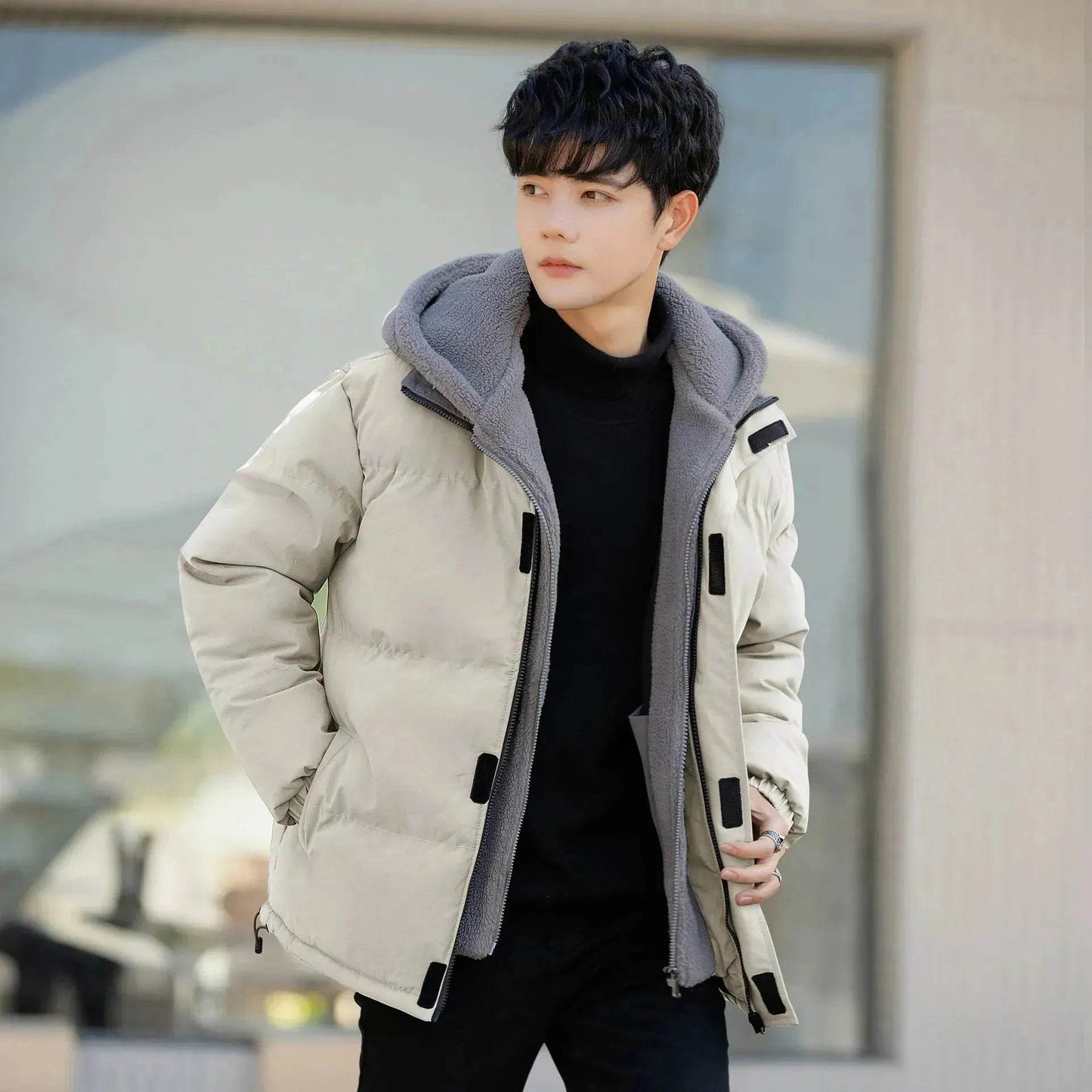 Polar Fleece Hooded Winter Rain Puffer Jacket for Men