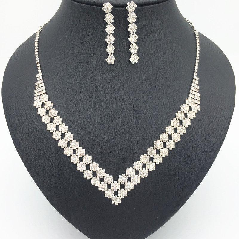 Bridal luxury double Diamond Pendant jewelry set wedding dress accessories