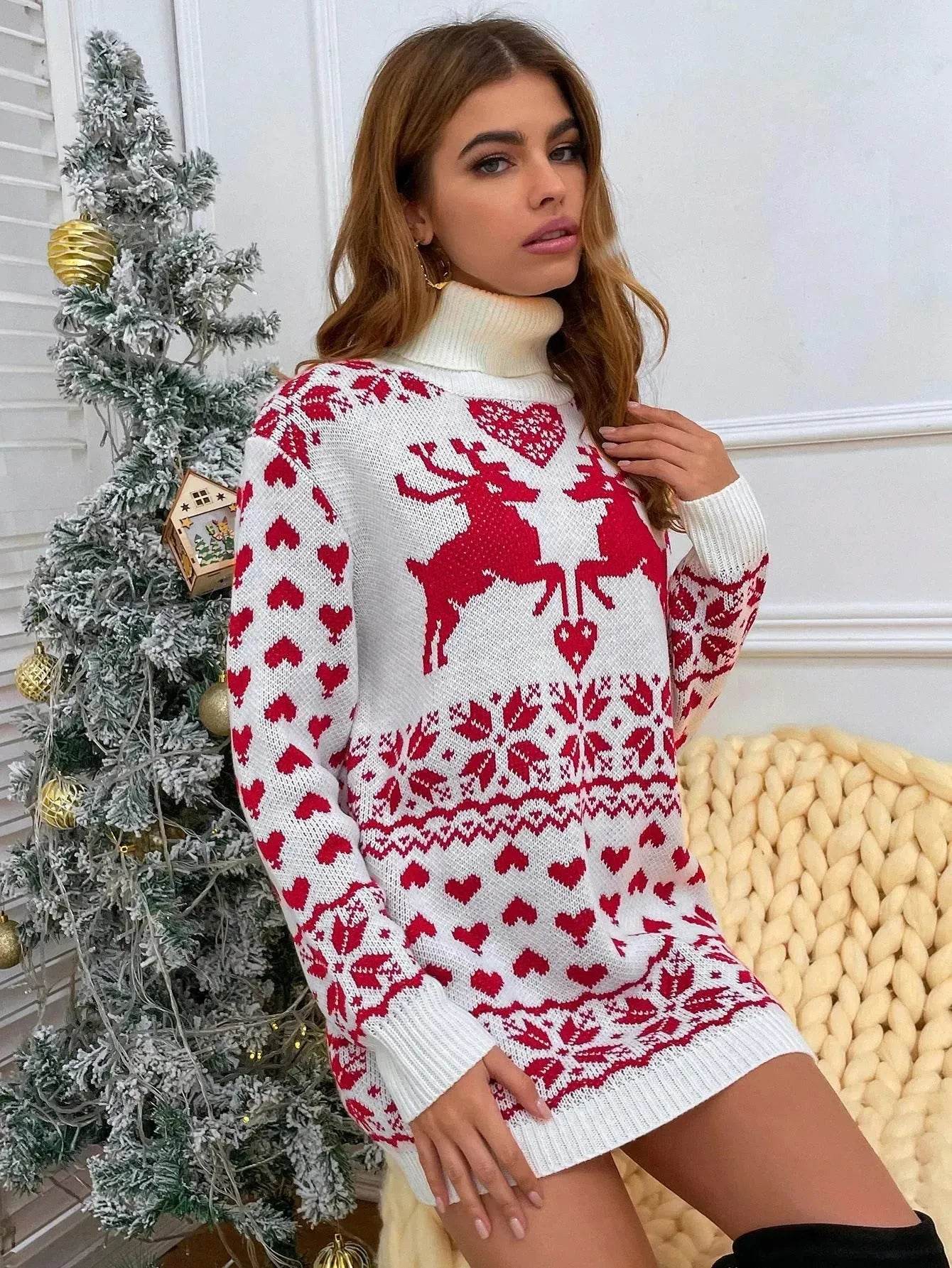 Winter Wool Mini Jumper dress Christmas Turtleneck Sweater Dress