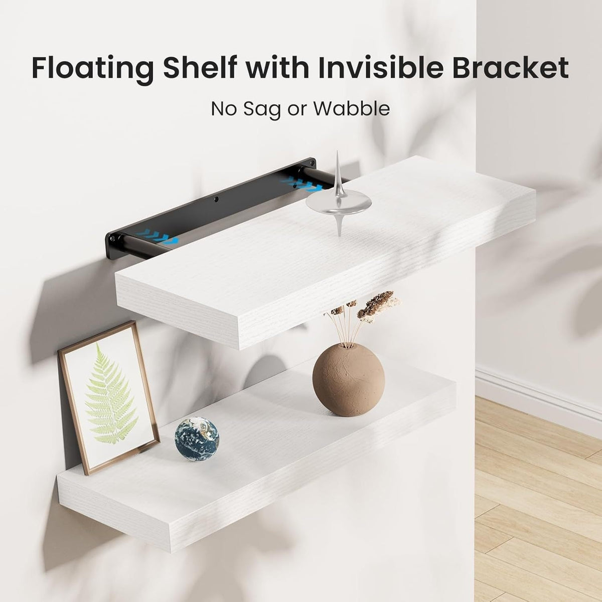 One-Line Floating Wall Shelf – 3-Tier Wooden Bamboo Wall-Mounted Storage Shelf