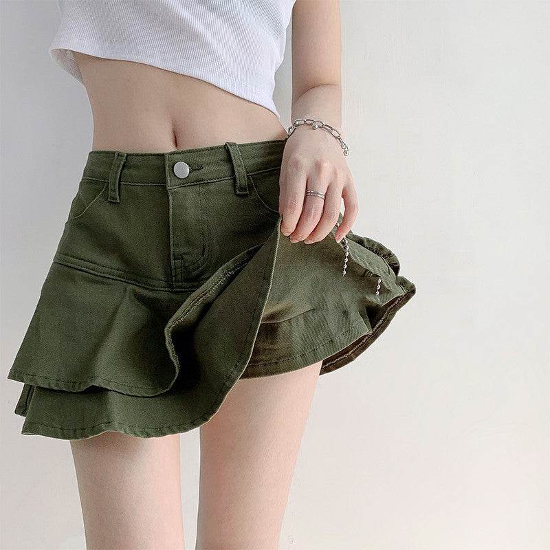 Women's White High Waist flared Mini Denim Skirt golf skirt