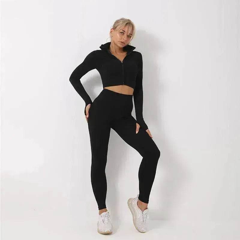 Women 3PCS Gym Set Seamless Sport Yoga Set Leggings Crop Bra Top Fitness Gym Set Outfit