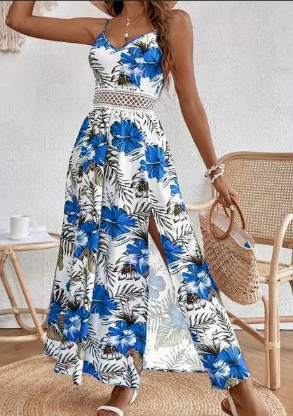 Elegant Spring chic Vacation Resort floral summer maxi dress
