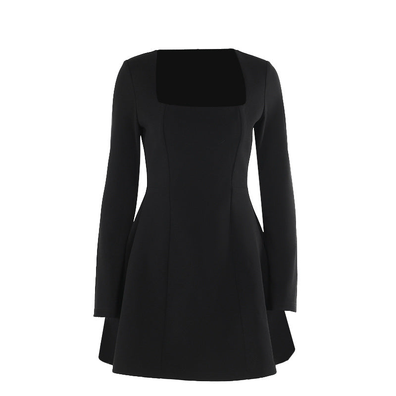 Women's Slim-Fit Square-Neck Long-Sleeve Dress – Elegant High-Waist Pullover Dress