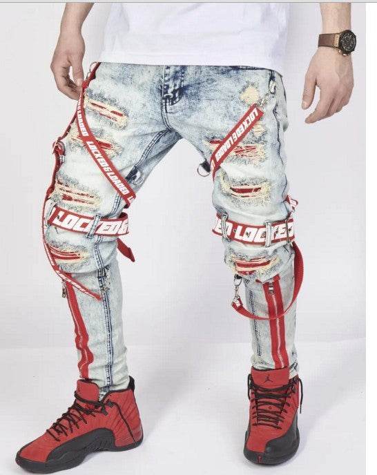 AliExpress Pantalon en jean blanc haut de gamme pour homme Commerce extérieur transfrontalier Tendance trou Jean slim noir homme