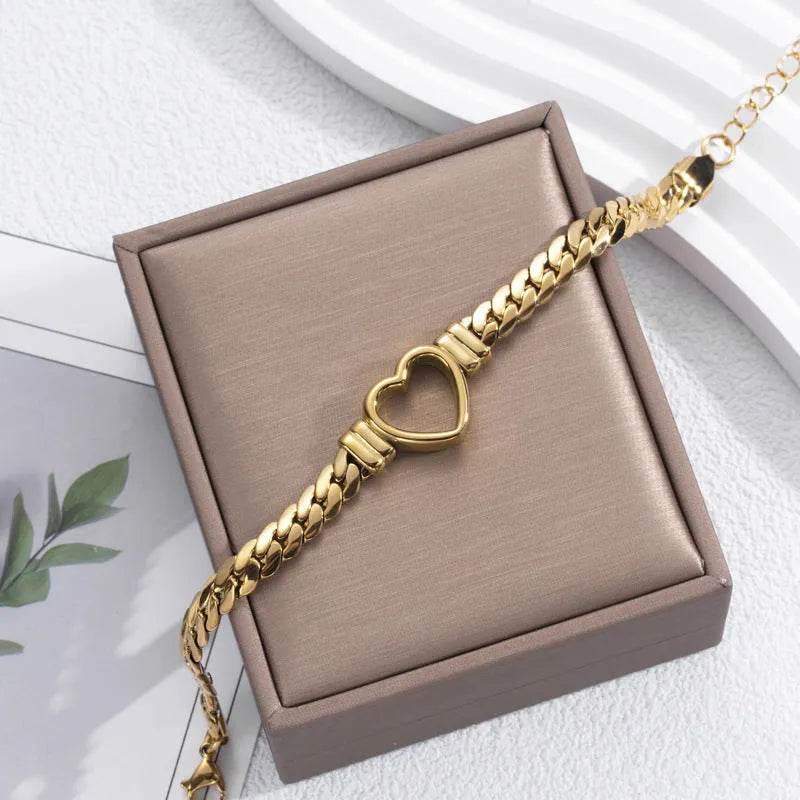 Mode Simple Creux Cœur Acier Titane Bracelet Saint-Valentin cadeau