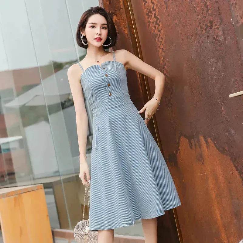 Women Summer Ins Super fashion Skirt dress Spaghetti strap Midi skater dress
