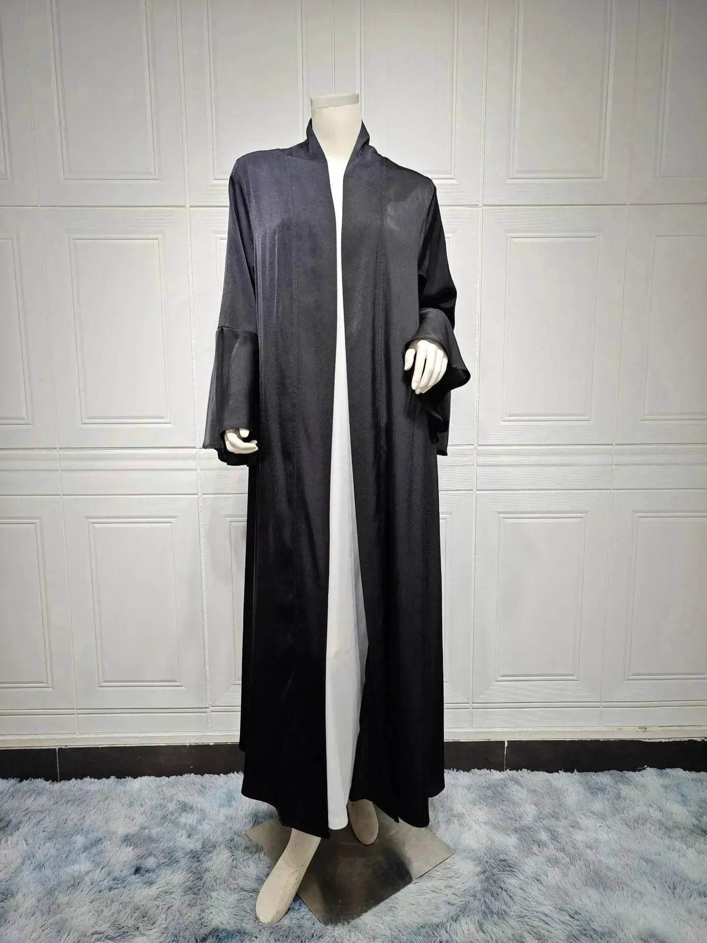 Abaya two piece set Elegant Satin Plain Color Abaya Kimono Open front Abaya Dubai Abaya wear for Middle East Women