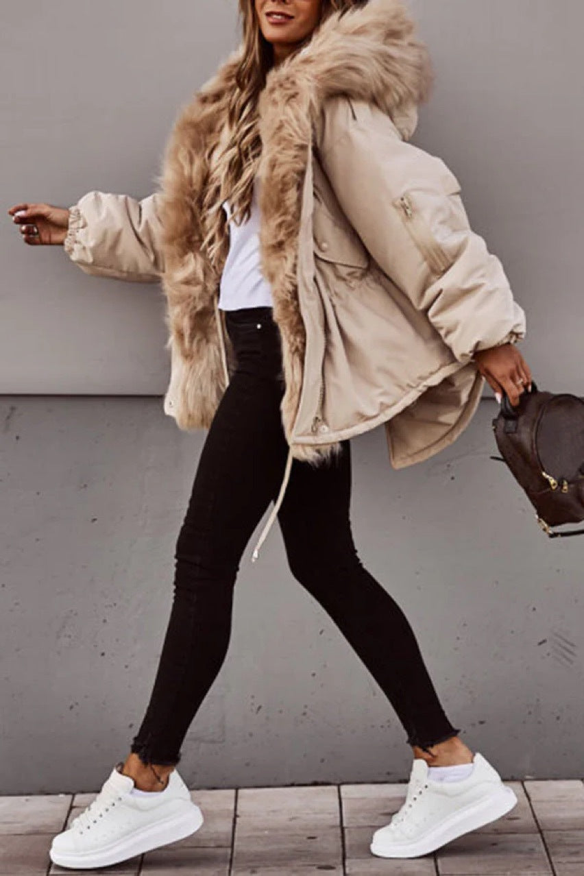 Ladies New Fur Collar Parka Cotton-Padded Jacket