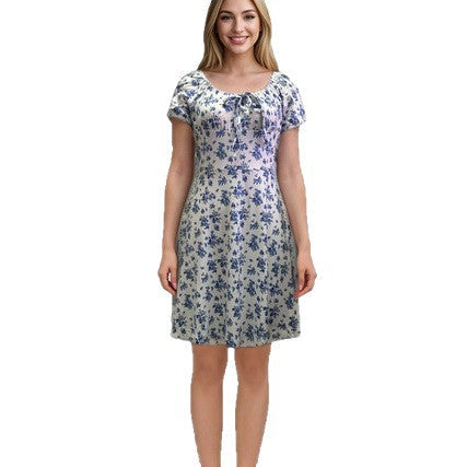 French-Style Floral Midi Dress for Women – Puff Sleeve Artistic Retro 3D Pattern Dress