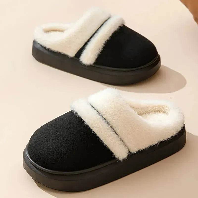 Pantoufles en coton chaudes à la mode pour femmes, à fond épais, antidérapantes, en velours, chaussures d'intérieur, pantoufles en daim pour chambre à coucher, hiver