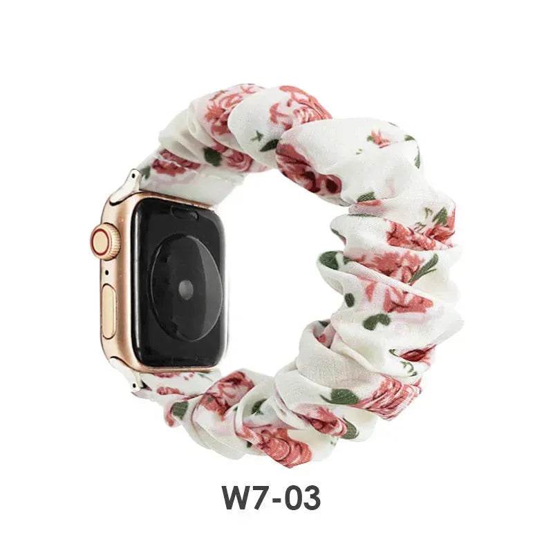 Women Replaceable Sew Floral Elastic Hair Band Strap Wristband for iwatch