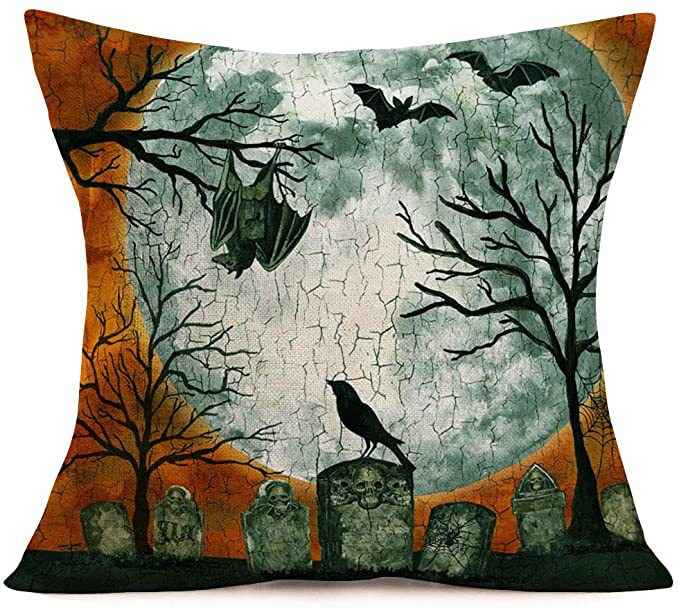 Halloween Skull Throw Pillow Cover – Gray Green Tombstone Cushion Cover