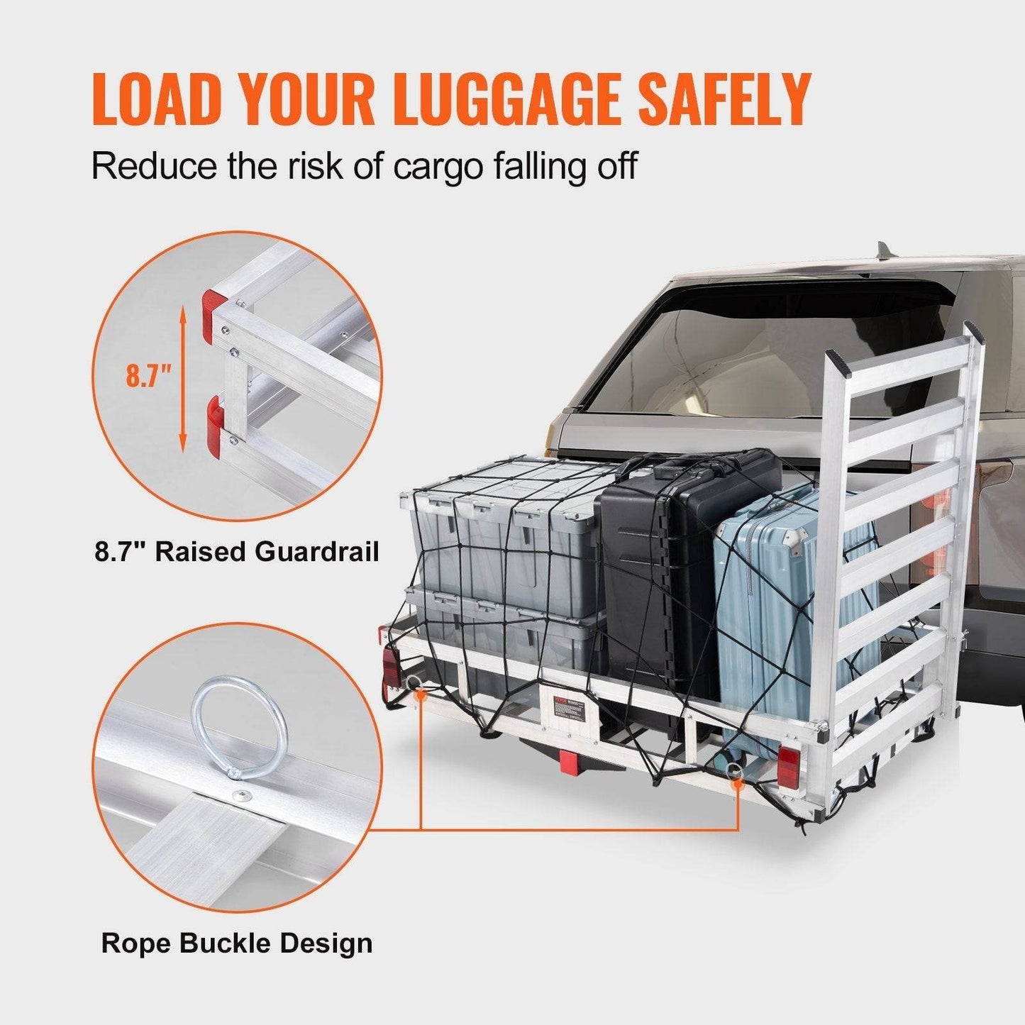 Hitch Cargo Carrier, 500lbs Capacity Trailer Hitch Mounted Cargo Basket, Aluminum Luggage Carrier Rack With Folding Ramp, Fits 2 Hitch Receiver For SUV Truck Pickup Camping